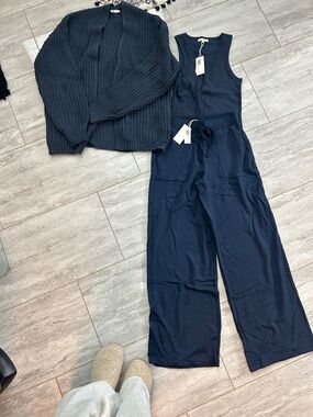 Z Supply Navy Wide-Leg pants, tank with Knit Cardigan Set-Never Worn